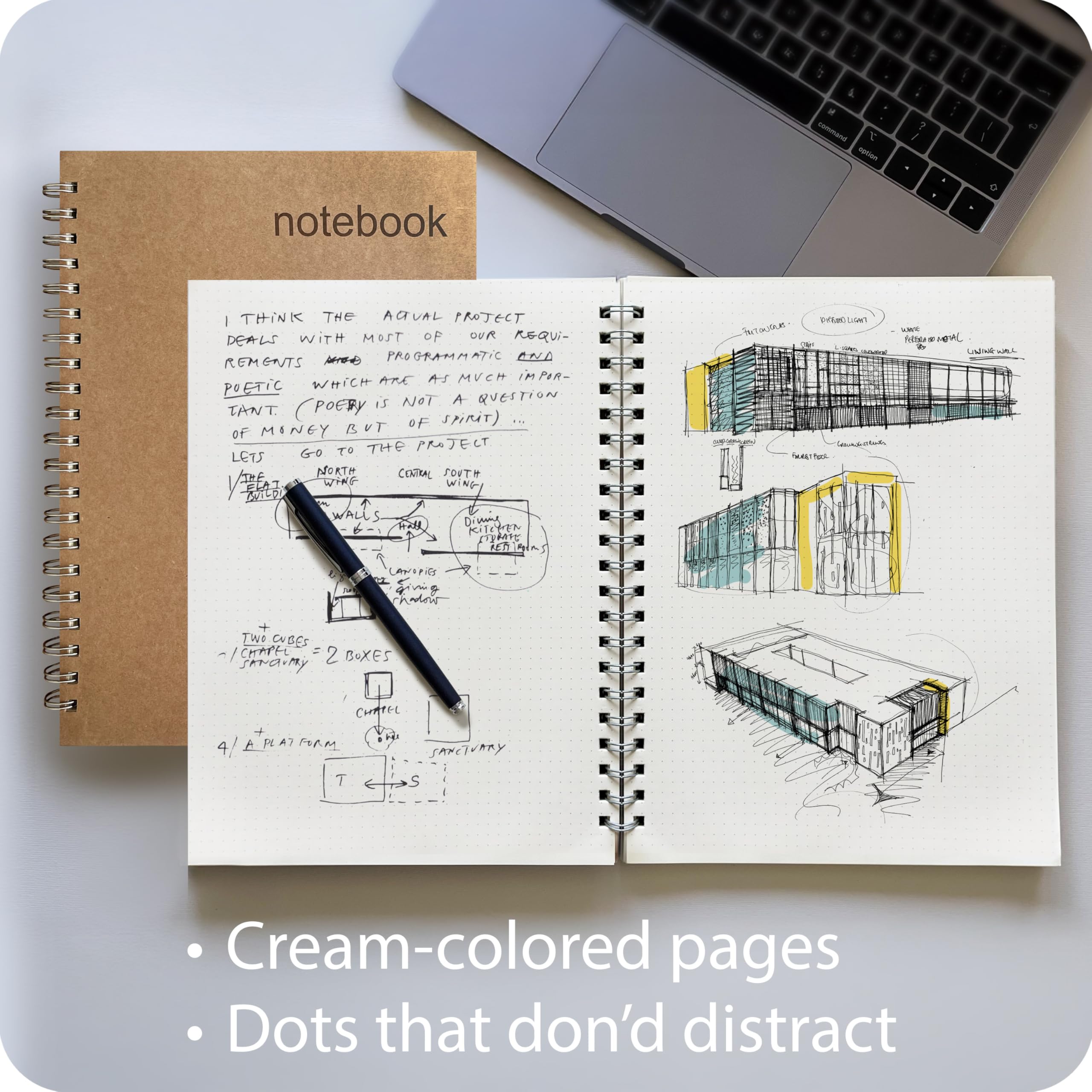 le vent Notizbücher mit Punktraster, A4, gepunktet, 21,6 x 27,9 cm, gepunktet, 200 Seiten aus hochwertigem, 100 g/m² dickem, tintenfestem Papier, großes Bullet Journal zum Schreiben, Skizzieren und
