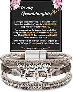 Btysun Bracelets for Women,Stocking Stuffers for Teens Birthday Gifts for Mom Inspirational Gift for Women Mother's Day Daughter Wrap Bracelet Sister Friend Teen Girl Gifts Leather Layered Jewelry Valentines Gift for Her