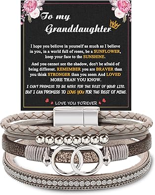 Btysun Bracelets for Women,Stocking Stuffers for Teens Birthday Gifts for Mom Inspirational Gift for Women Mother's Day Daughter Wrap Bracelet Sister Friend Teen Girl Gifts Leather Layered Jewelry Valentines Gift for Her