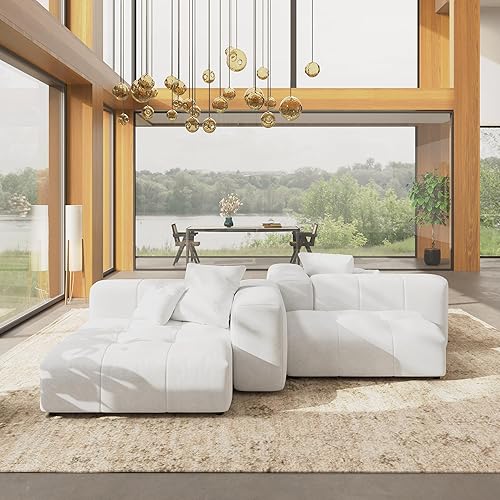 Miniatura 34 de WJShome Sofás seccionales de 144 pulgadas para sala de estar, sofá modular en forma de L, 3 plazas con otomana, asiento profundo de lino con sofás