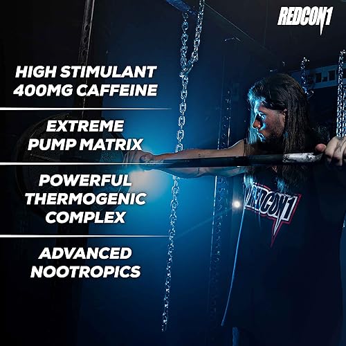Miniatura 8 de REDCON1 Total War Black Ops Extreme - Polvo de preentrenamiento extremo, limonada azul, alto estimulante, 400 mg de cafeína, nitratos NO3-T +
