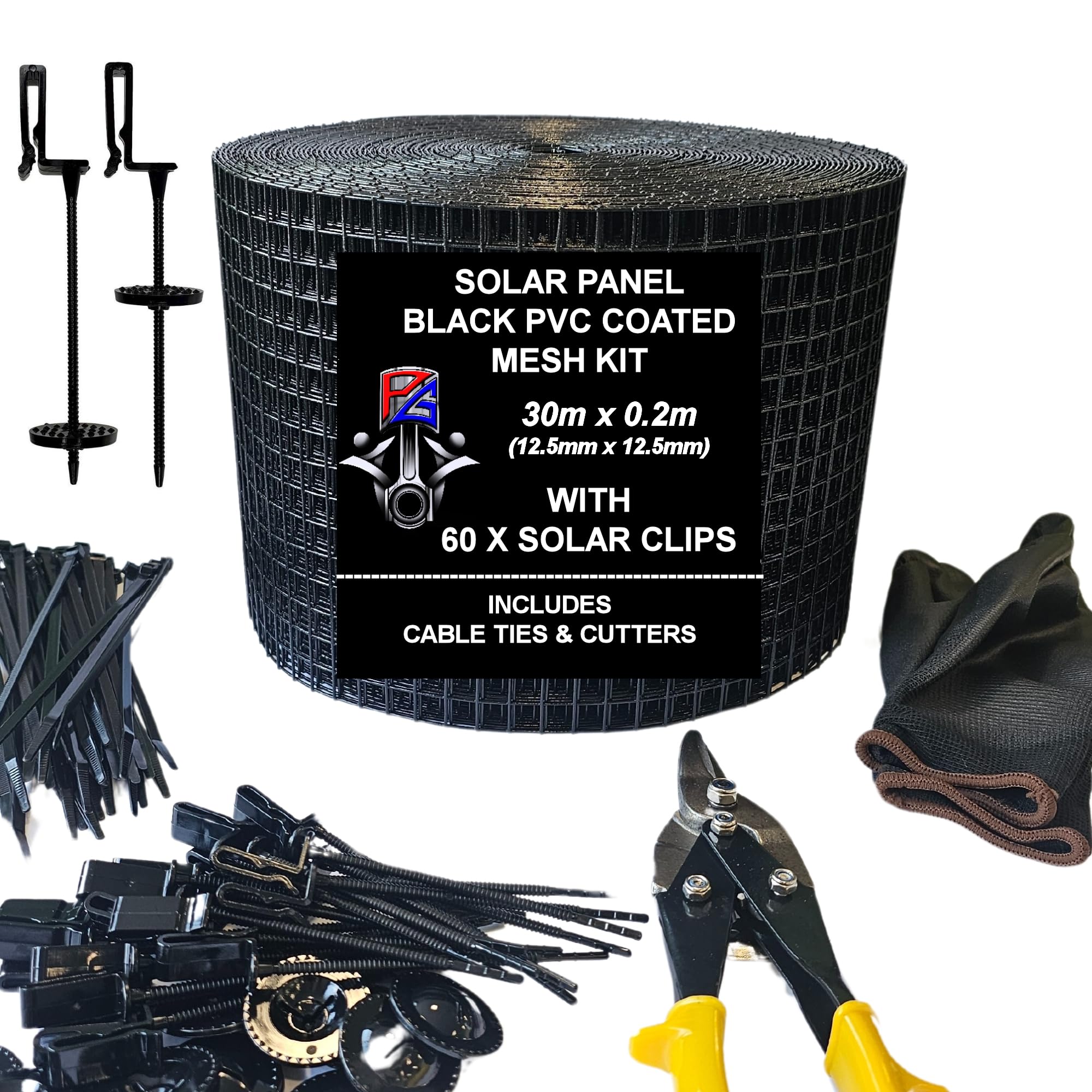 PG Solar Panel Bird Proofing Mesh Kit & 60 Fixing Clips For Control & Prevention of Pigeons Nesting (Black PVC 30m Roll)