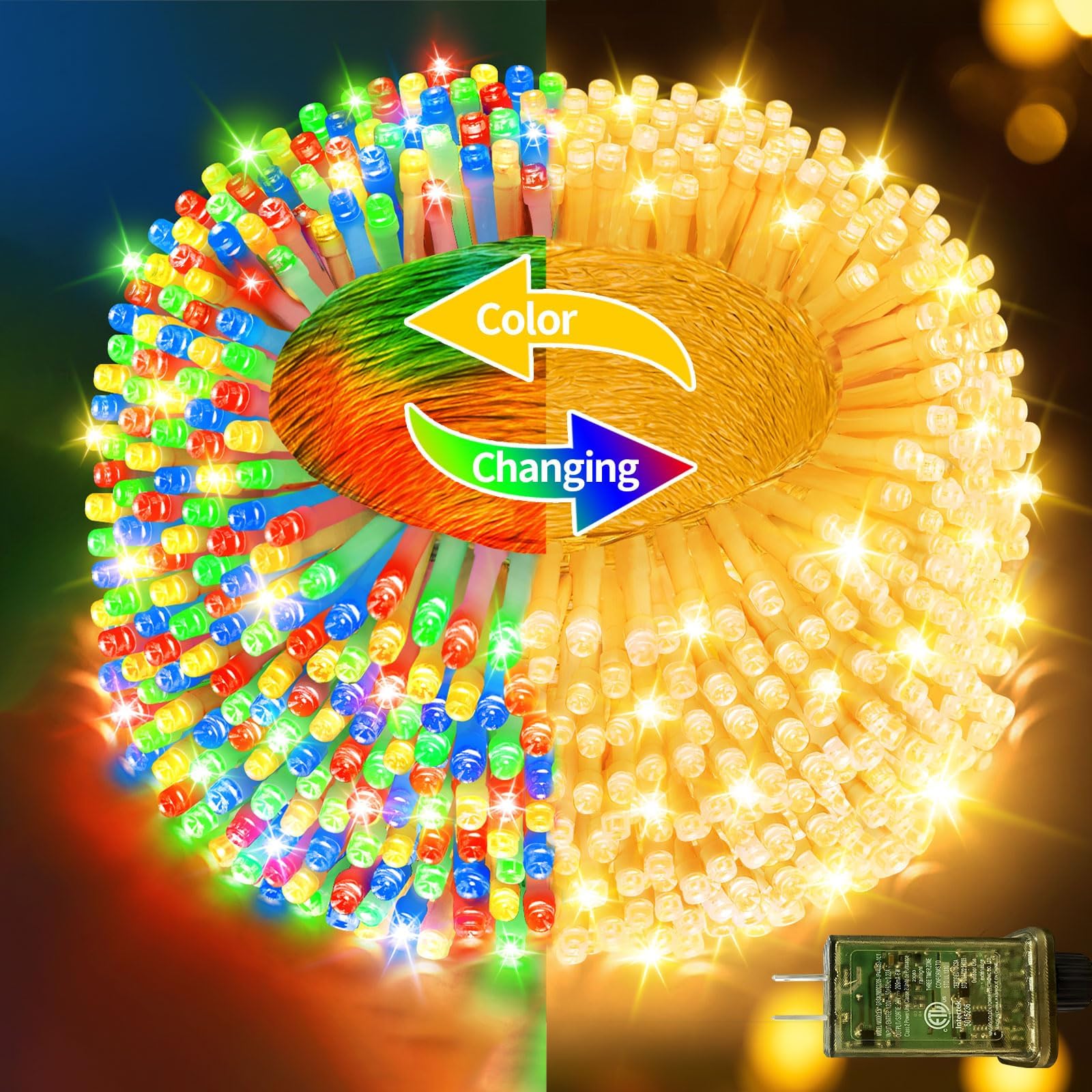 355FT 900LED Color Changing Christmas Lights, Extra Long Outdoor String Lights Waterproof, Timer & Memory, 8 Modes Dimmable Plug in Fairy for Outside Tree Wedding Patry White to Multicolor
