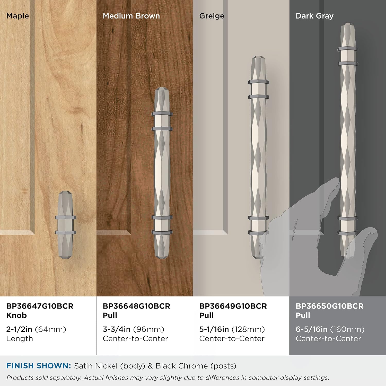 Amerock | Cabinet Pull | Satin Nickel/Black Chrome | 6-5/16 inch (160 mm) Center-to-Center | London | 1 Pack | Drawer Pull | Drawer Handle | Cabinet Hardware