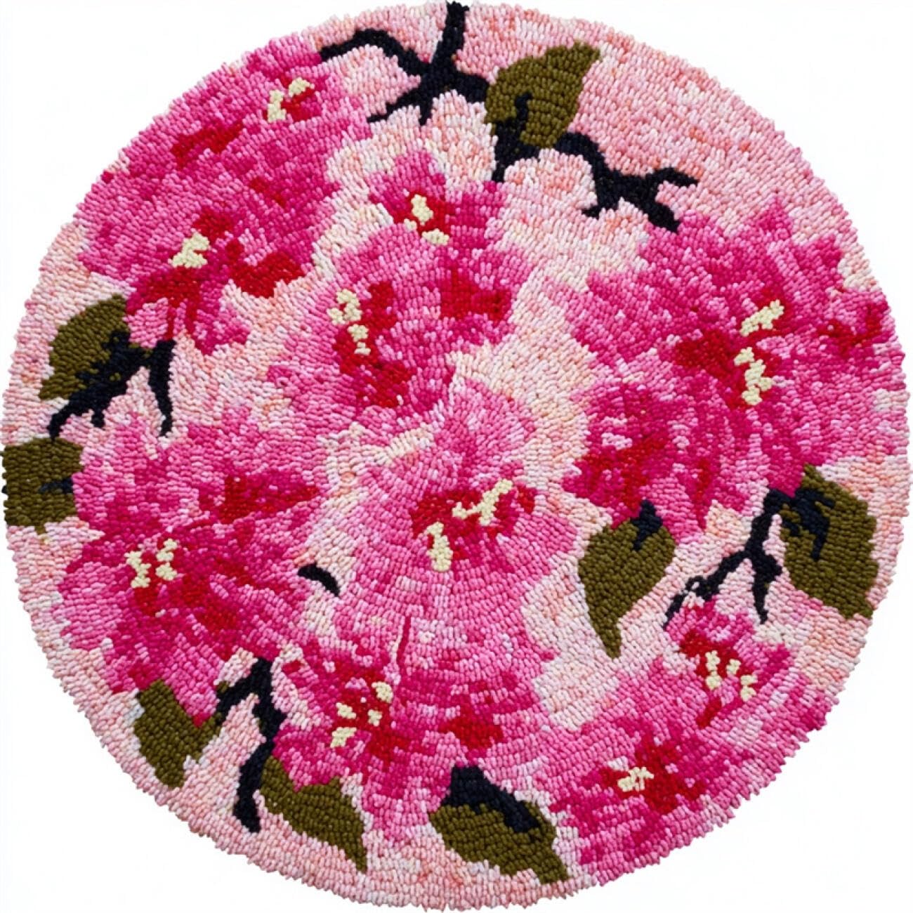 Kitquiver L Rug Atch Hook Craft Kits Pink Plum Blossoms 60X60cm