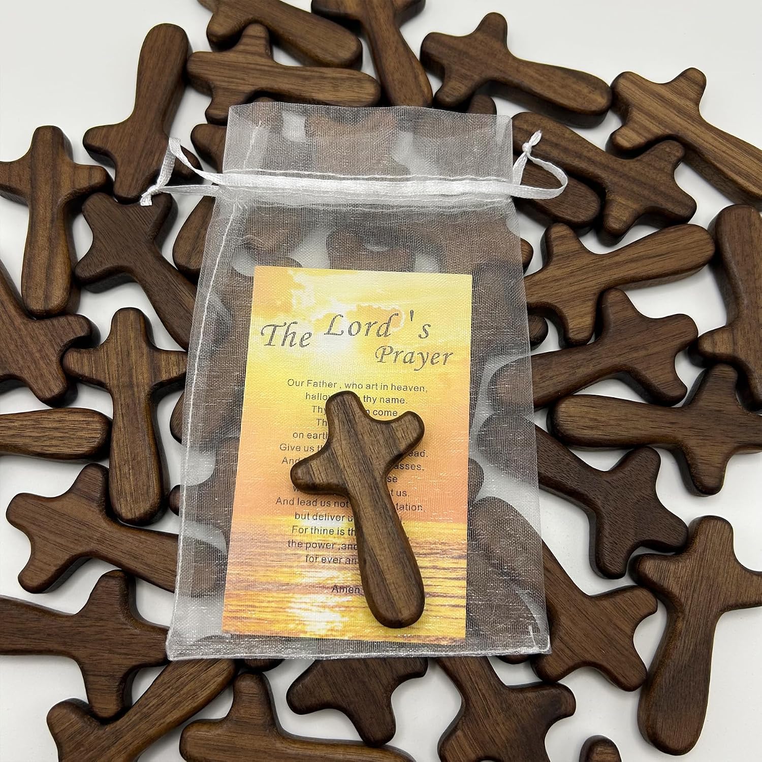 12Pcs Wooden Pocket Crosses 2.56 Inch Portable Handheld Wood Cross with Bag