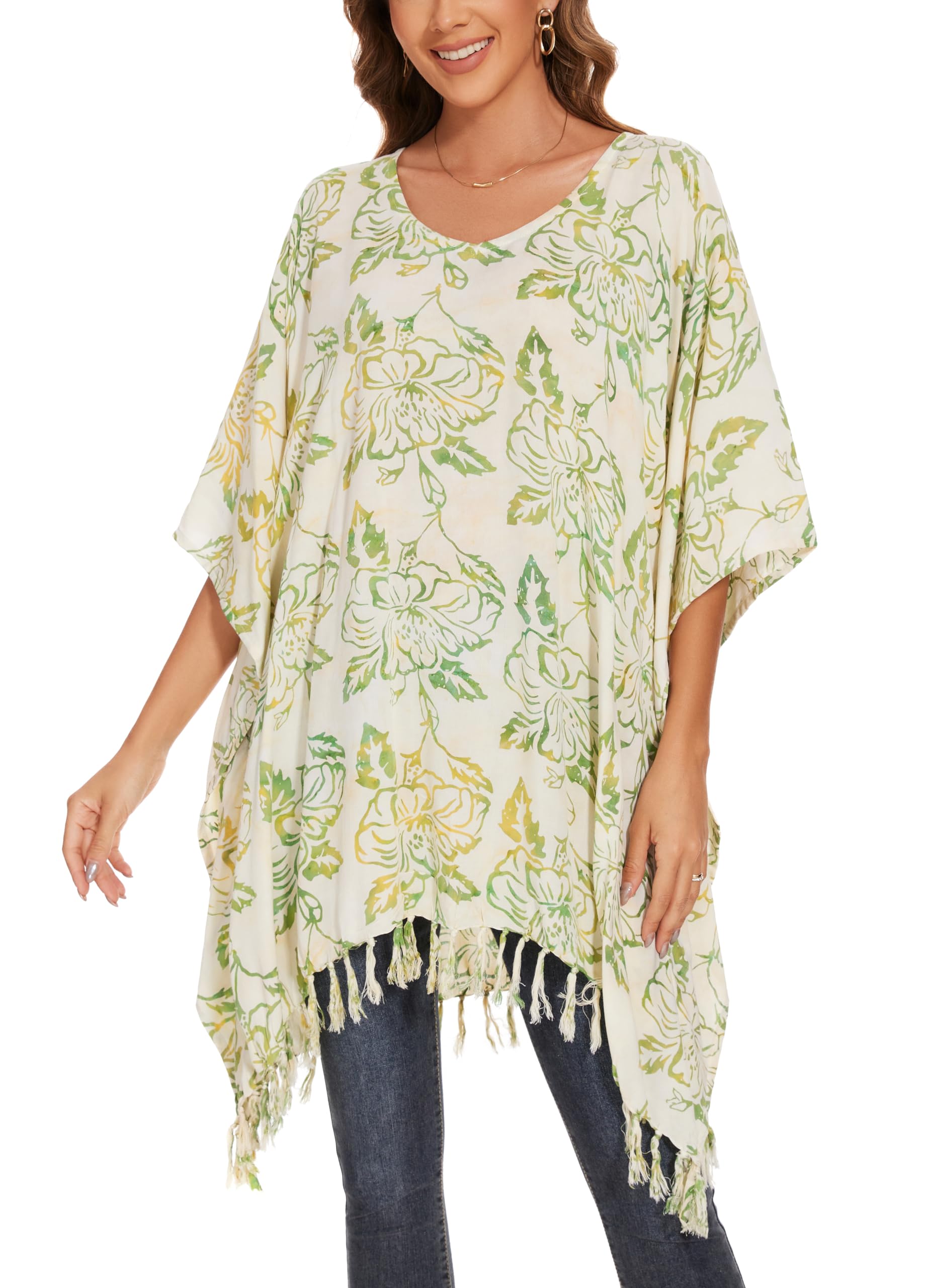 Beautybatik Batik Caftan Kaftan Women Tunic Top Blouse Plus Size XL to 4X