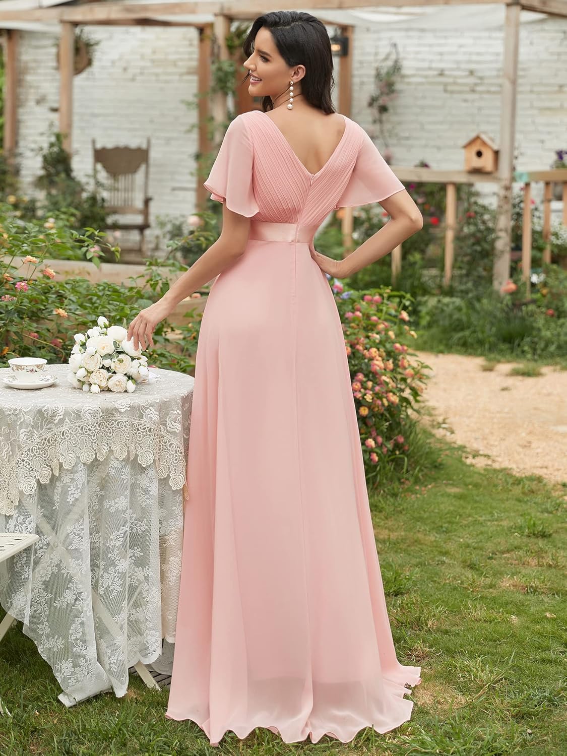 Ever-Pretty Women's Summer Short Sleeve Chiffon Empire Waist Floor Length Formal Bridesmaid Dress Mother of Bride Dresses - Image 3