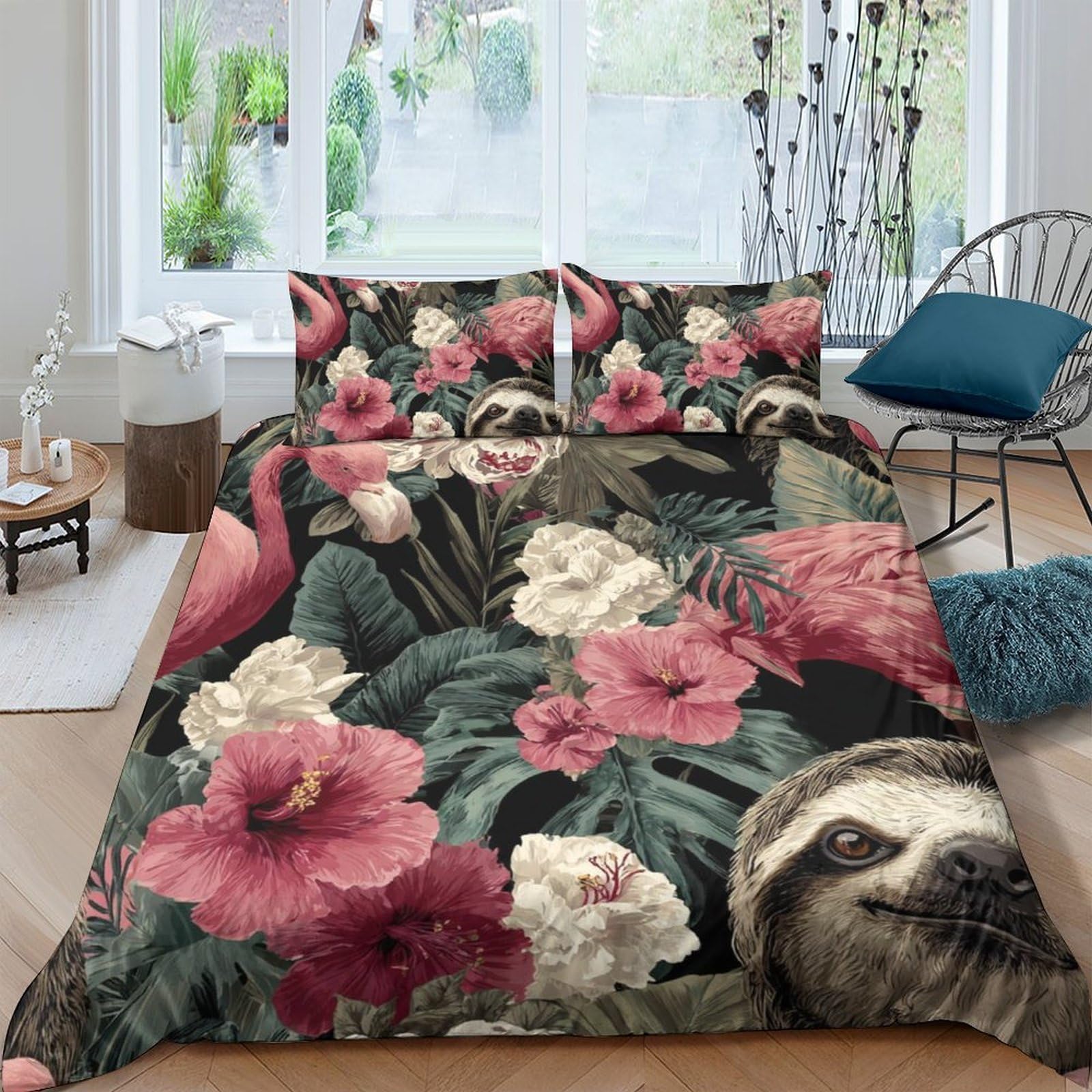 Ctjqhvkz Style-5 3D Printed Sloth Floral Fitted Sheet Microfiber Anti-Slip Bed Cover For Bedroom Guest Room Machine Washable Single（135X200cm）