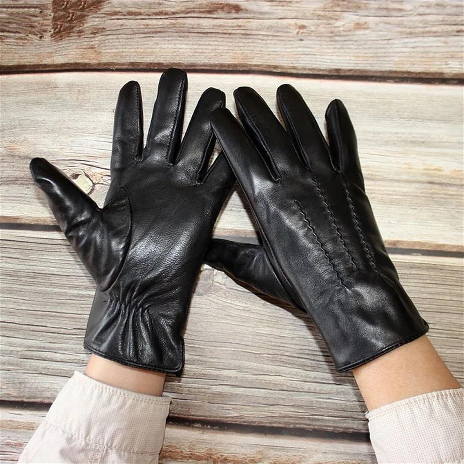 Guantes de piel de oveja auténtica para hombre, con forro de rayón fino, para pantalla táctil, mensajes de texto, verano, al aire libre, conducción