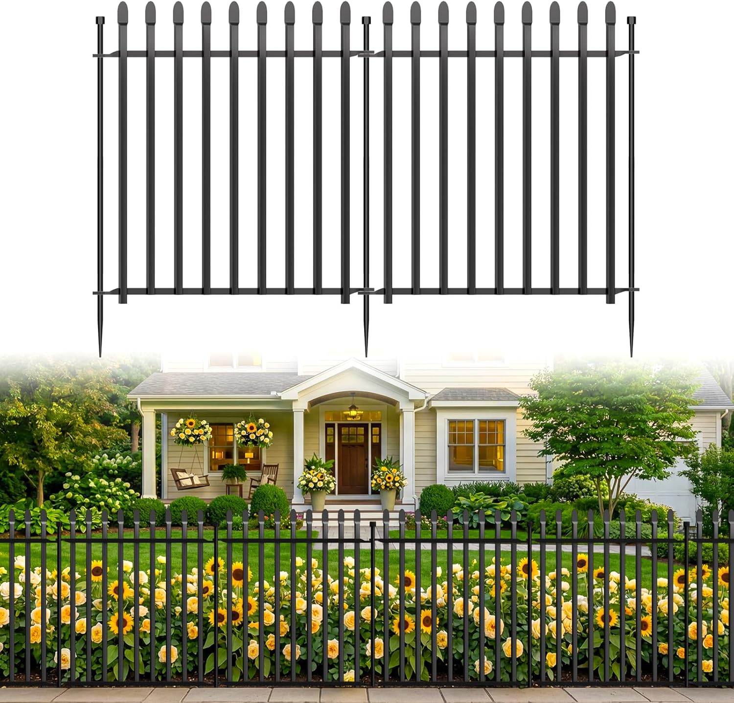 10 Panels No Dig Decorative Garden Fence, 32in(H)×22ft(L) Heavy-Duty Rustproof Metal Panels, Outdoor Dog Barrier for Yard & Patio, Landscape, Border| Portable Temporary Fencing