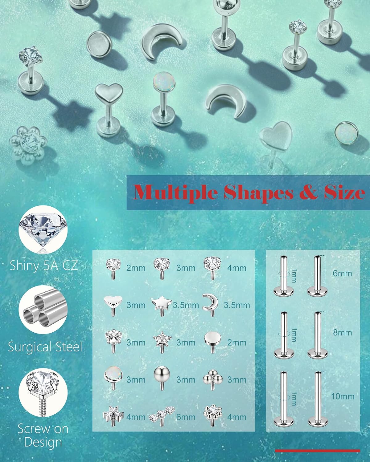 ONESING Flat Back Stud Earrings for Women 14K Gold/Silver Plated Surgical Steel Internally Threaded Studs Piercing for NoseLabret Tragus Conch Cartilage 16G/18G/20G Flatback Nose Stud Lip Medusa Piercing Jewelry