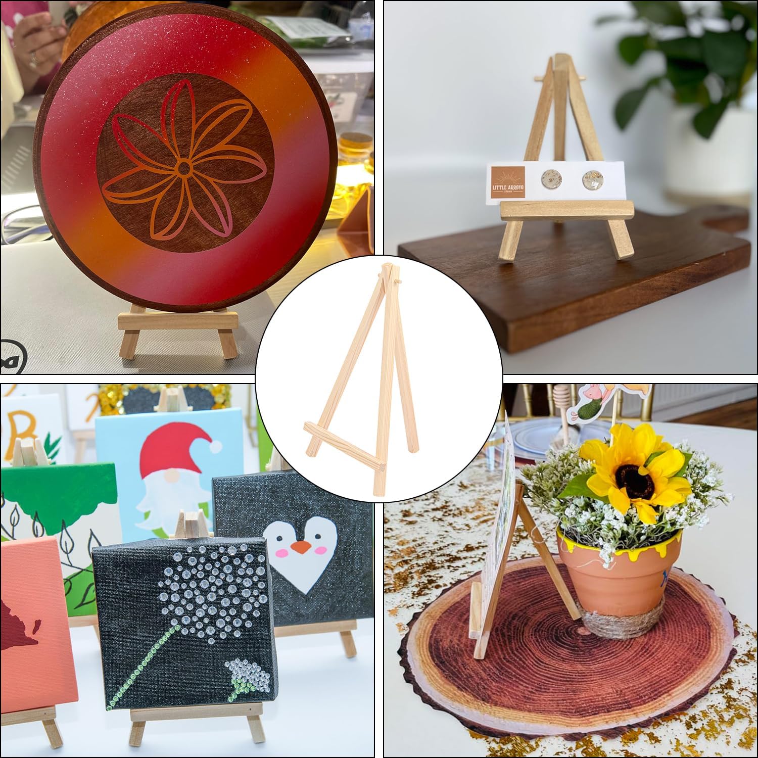 Yiksonyo 48 Pack 8 Inch Wooden Easel, Tabletop Wood Easels, Small Wooden Easel for Painting, Art, and Crafts