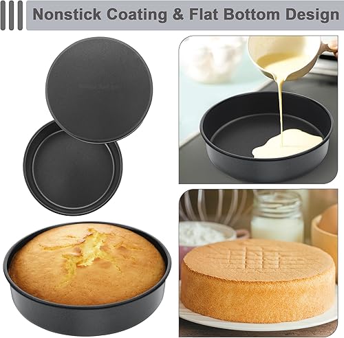 Miniatura 6 de E-far Molde para pasteles de 8 pulgadas, 4 moldes redondos antiadherentes para hornear pasteles para bodas, cumpleaños, pasteles de capas, núcleo de