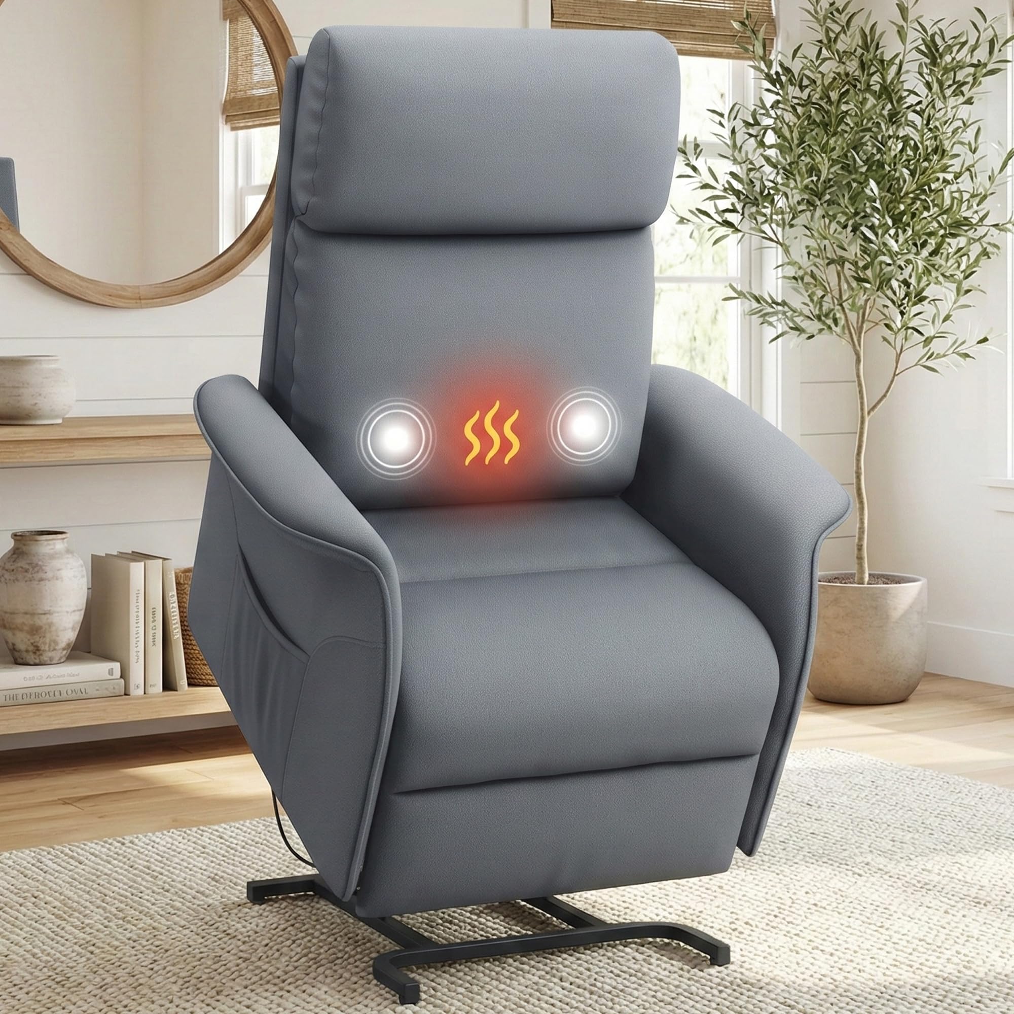 OKUP Power Lift Recliner Chair with Massage and Heat for Elderly, Electric Recliner Chairs for Adults with Side Pocket Remote Control, Infinite