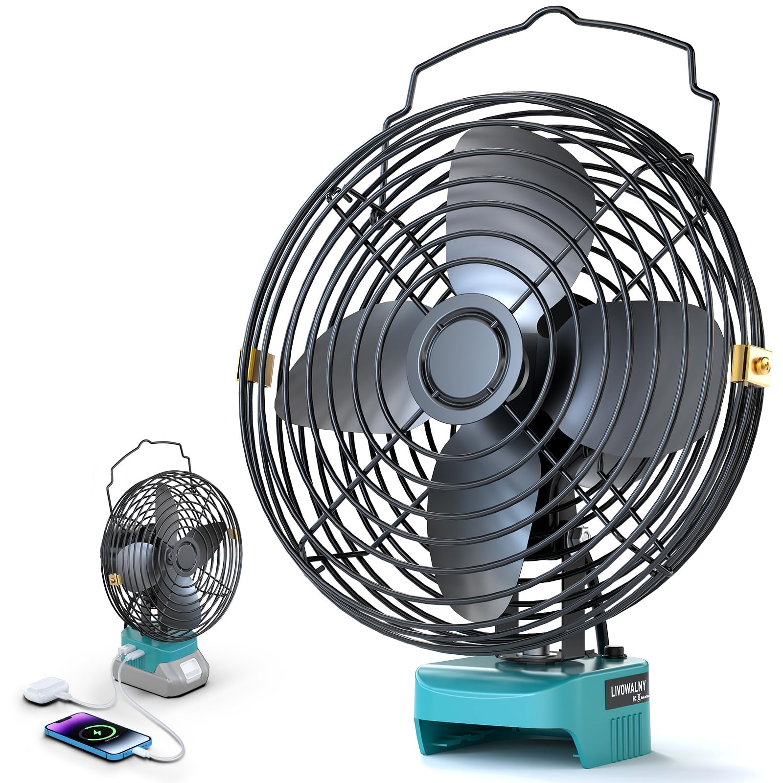 LIVOWALNY Ventilateur Sans fil 8" Compatible avec Makita 18V – Ventilateur Compact avec Port USB/Type-C et Protection Basse Tension – Idéal Atelier, Extérieur, Maison, Chantier (Outils Uniquement)