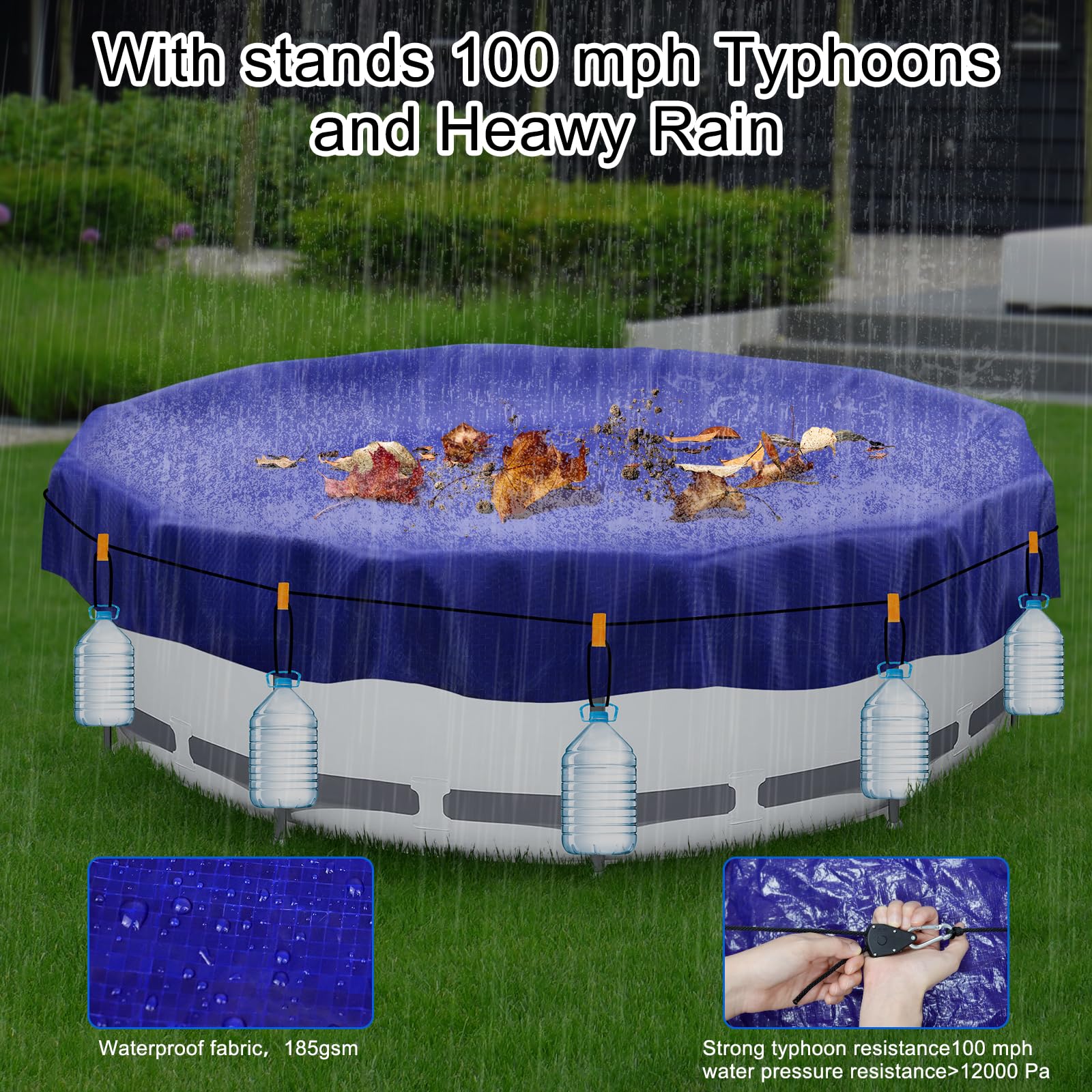 Okrągła osłona basenu 460 cm (dla Ø 420-460 cm) | plandeka ochronna 2 w 1, odporna na promieniowanie UV, plandeka solarna na lato i zimę, okrągła plandeka do basenu z metalu i Prism Frame Basen