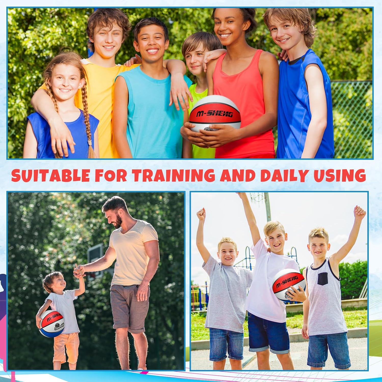 Jenaai 12 Pieces Rubber Basketballs Bulk Official Size 5 (27.5") Kids Youth Basketball Outdoor with Pump for Training and Play Teen Boys and Girls Gifts