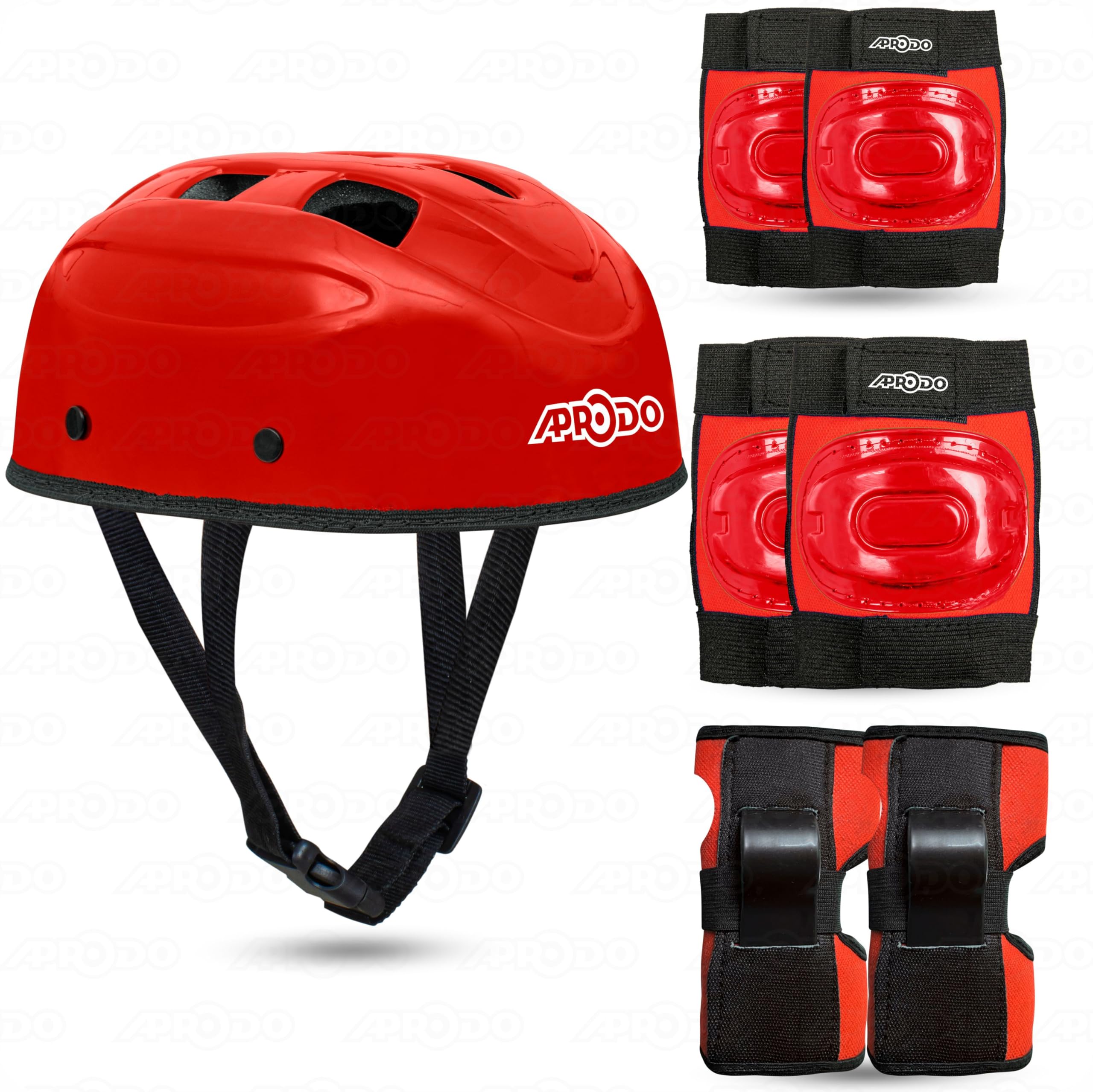 Aprodo Kids Sports Protective Gear Set from Beginner to Advanced for 3-5-8-14 Years Boys Girls with Knee and Elbow Pads Wrist Guards Set for Skateboarding, Cycling & Roller Skating Scooter (Red)