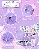 Vista 2 de 23pc Purple Desk Accessories and Organizers with Mesh Organizer Stapler Tape Dispenser Calculator and a Lot of Office Purple Office Supplies