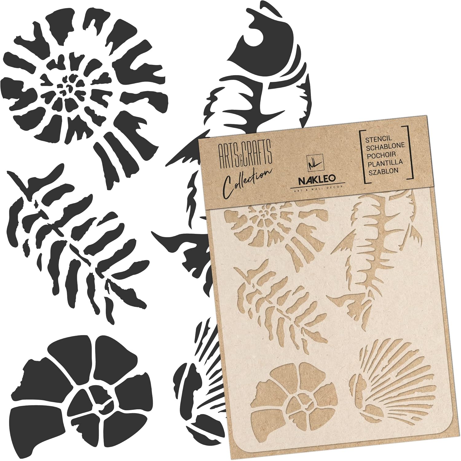 NAKLEO Painting Stencil for Crafts A3 11.8” x 16.5”, Jurassic Ammonite Fossils Pattern, Reusable Plastic DIY & Scrapbooking Drawing Template, Decoupage Art Home Decor, Wall Wood Fabric Furniture