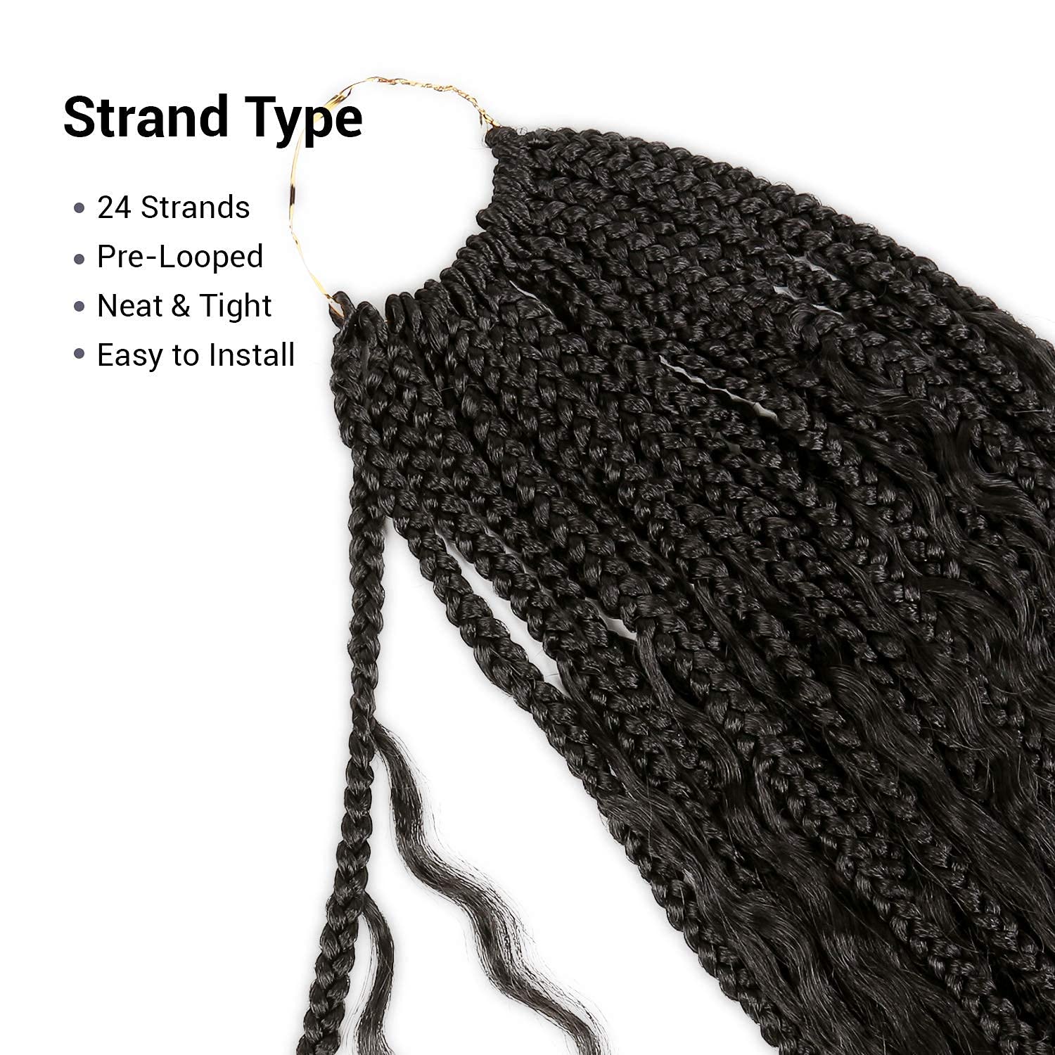 AU-THEN-TIC 24 Inch Boho Goddess Box Braids, Curly Ends, 7 Pack (168 Strands), Crochet Hair Extensions for Hippie Locs and Bohemian Styles, (1B, Off Black)