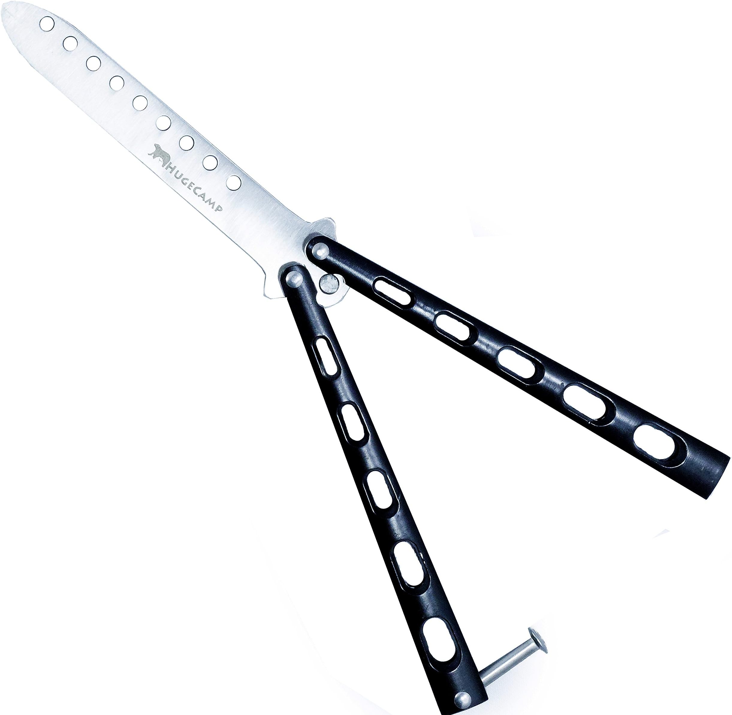 Balisong Butterfly Knife Trainer Metal Practice Knife Practice with Unsharpened Blade for Training, Dull Practice Knife Trainer for Beginners (Black, Enhanced)