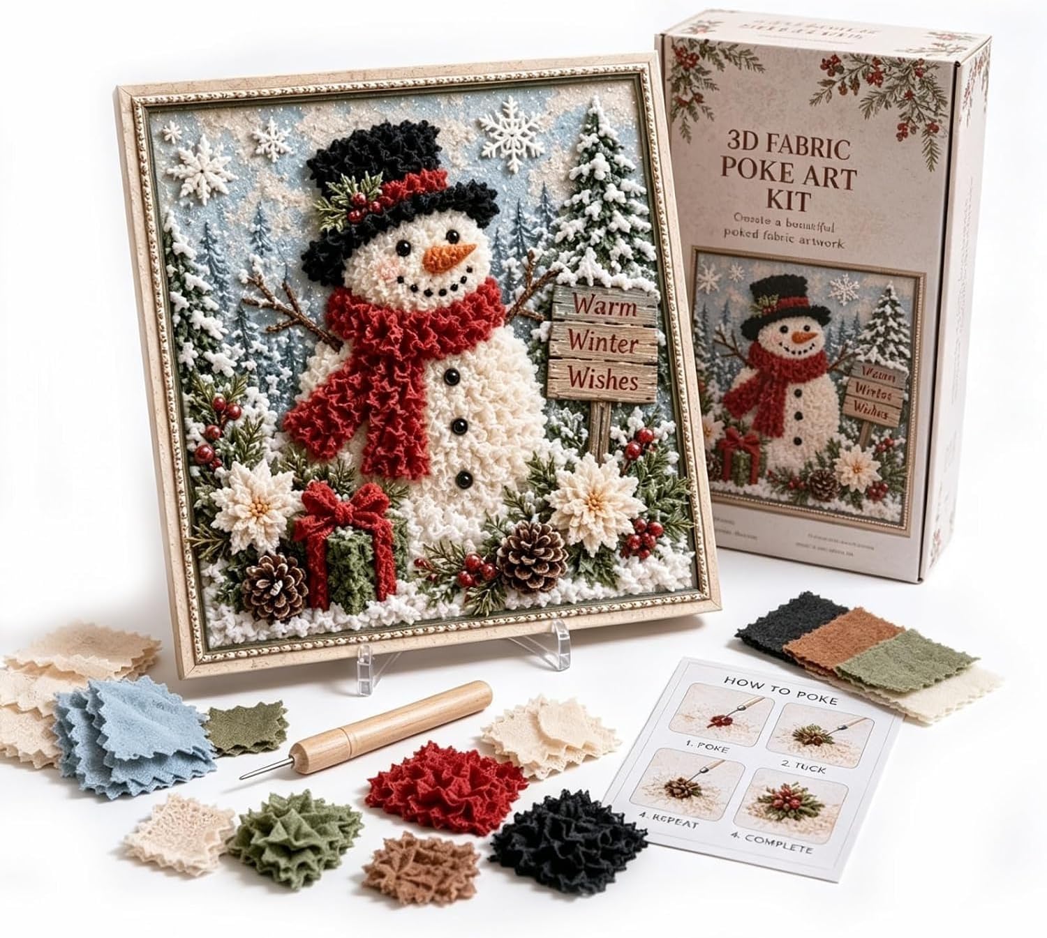 GIRLDREN 3D Christmas Fabric Poke Art Kit, No Sew DIY Holiday Craft Kit for Adults, Handmade Fabric Poke Art Kit, Holiday Home Decor Art, for Christmas Tree Holidays Craft Kit for Beginner (#B)