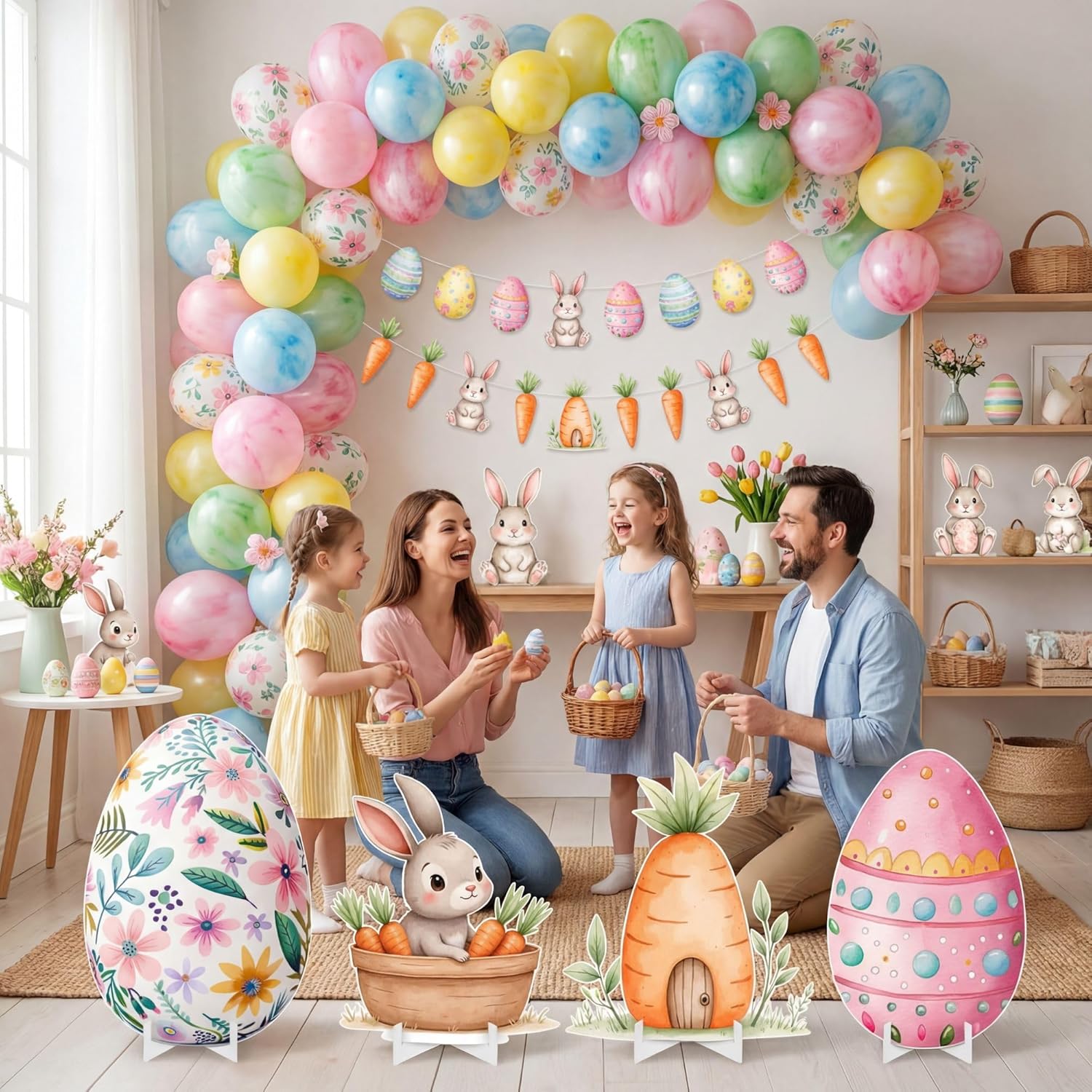 Honoson 4 Pcs Large 21.7" x 27.6" Easter Bunny Egg Cardboard Cutouts Party Decoration Baby Shower Signs Standup Backdrop Cartoon for Easter Spring Garden Lawn Yard Decor Photo Booth Props