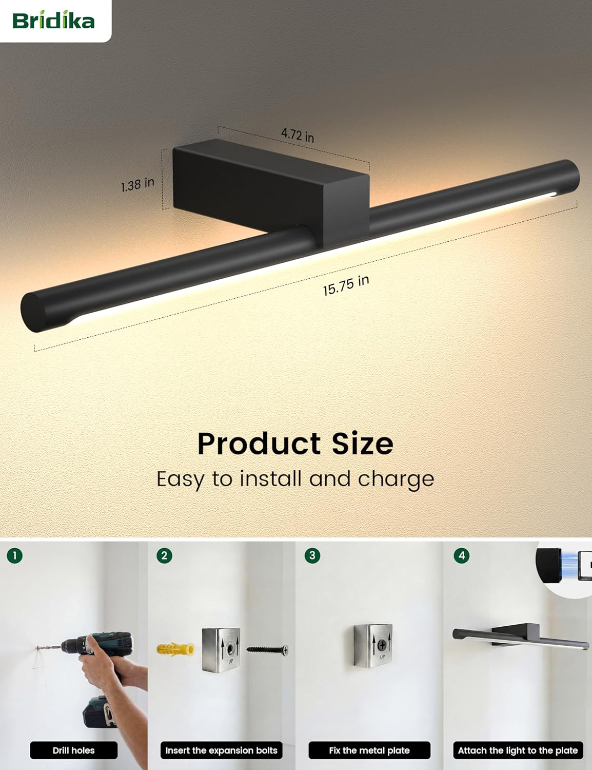 Metal Picture Light for Wall, Battery Operated Art Lighting for Paintings, Wireless Wall Lights for Picture with Remote&Timer, 3 Color Temperatures Dimmable Gallery Light for Artwork Portrait Black 1