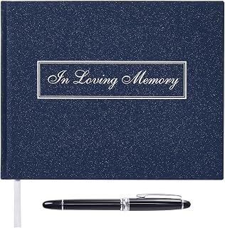 Funeral Guest Book for Memorial Service in Loving Memory Guest Book for Funeral Guest Sign in Book (Book and Pen, Navy)