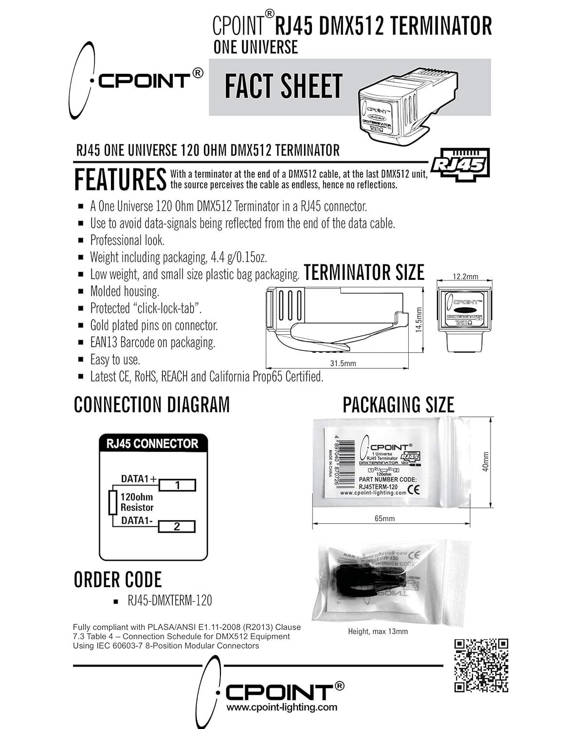SIRS-E 10 Pack - CPoint DMXterminator RJ45 DMX Terminator 120 Ohm 1 Universe RJ45-DMXTERM-120