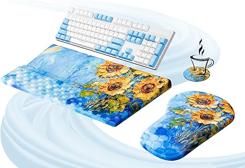 Miniatura 8 de Ospelelf Almohadilla Ergonómica para Mouse y Soporte con Reposamuñecas para Teclado, Comodidad de Espuma Viscoelástica, Alivio del Dolor para Flores