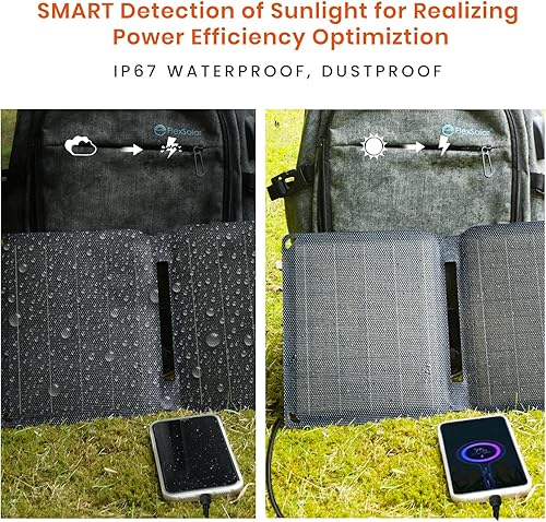 Miniatura 5 de FlexSolar Cargador solar portátil de 30 W, panel plegable ETFE con QC3.0 18 W USB-AUSB-C e IP67 resistente al agua, carga rápida para teléfonos,