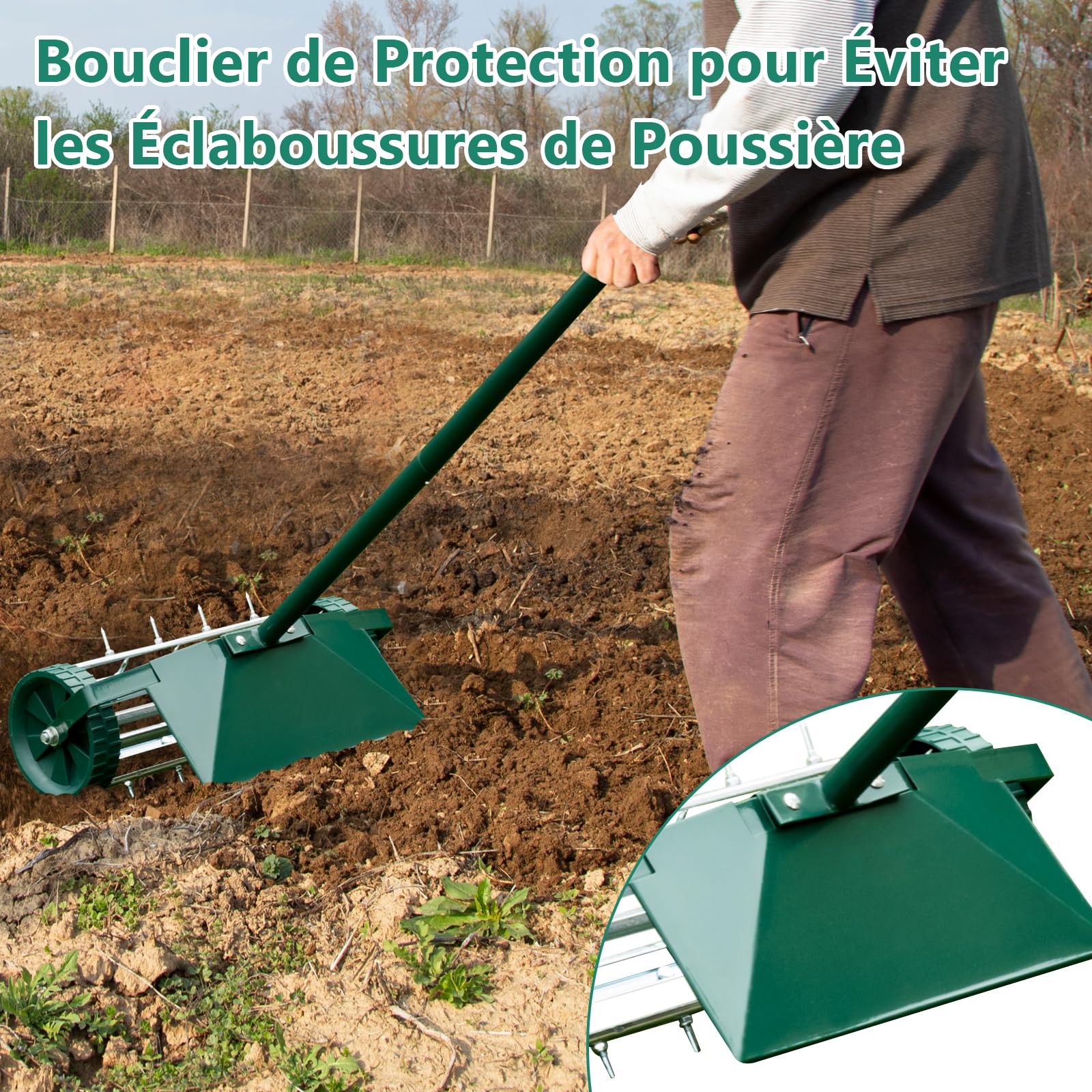 GOPLUS Aérateur de Pelouse à roulettes de 46CM, Rouleau à Pointes Rotatives avec Large Protection, Aération Intensive du Sol pour Jardin, Cour, Patio, Assemblage Rapide, Vert Foncé