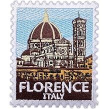 Florence Italy Stamp 3 Inches Iron On/Sew On Embroidered Applique Patch, Traveling Embroidery Patches, DIY Accessories for Backpacks, Army Vests, Bags Hats Clothes, Gifts for Travel Lovers