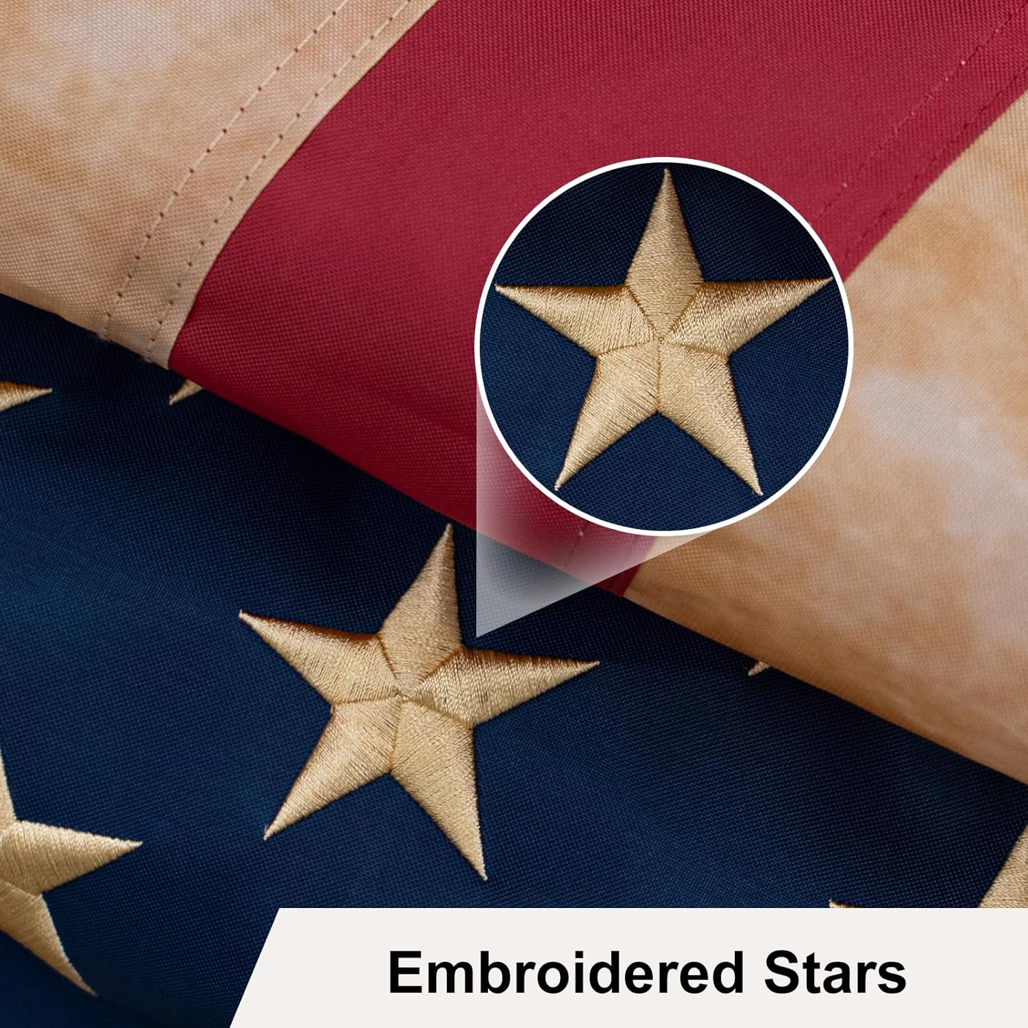 AMZFLAG Vintage American Flag 3x5 ft Tea-Stained Embroidered USA Flags 250th Anniversary Heavy Duty Antiqued US Flags for Outsided with 2 Brass Grommet 4th of July - Image 2