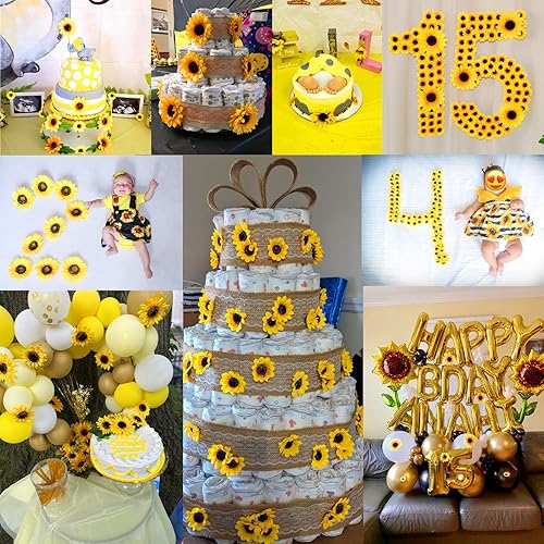 Miniatura 6 de Ukeler 23 cabezas de girasol artificiales de 10.5 pulgadas, 7 pulgadas, 3.5 pulgadas, accesorios de fotografía floral de varios tamaños, flores