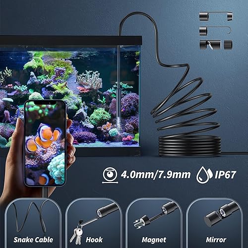 Miniatura 32 de Cámara endoscopio con luz, herramientas de boroscopio HD 1920P con 8 luces LED ajustables, endoscopio con cámara de serpiente semirrígida