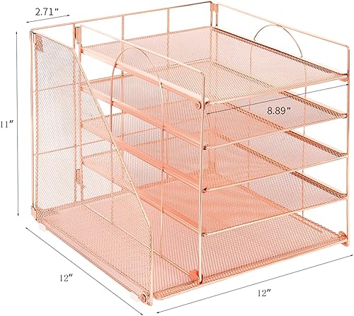 Miniatura 4 de LEKETREE Organizadores de escritorio y accesorios, organizador de bandeja de papel de 5 niveles con soporte para archivos, suministros de oficina