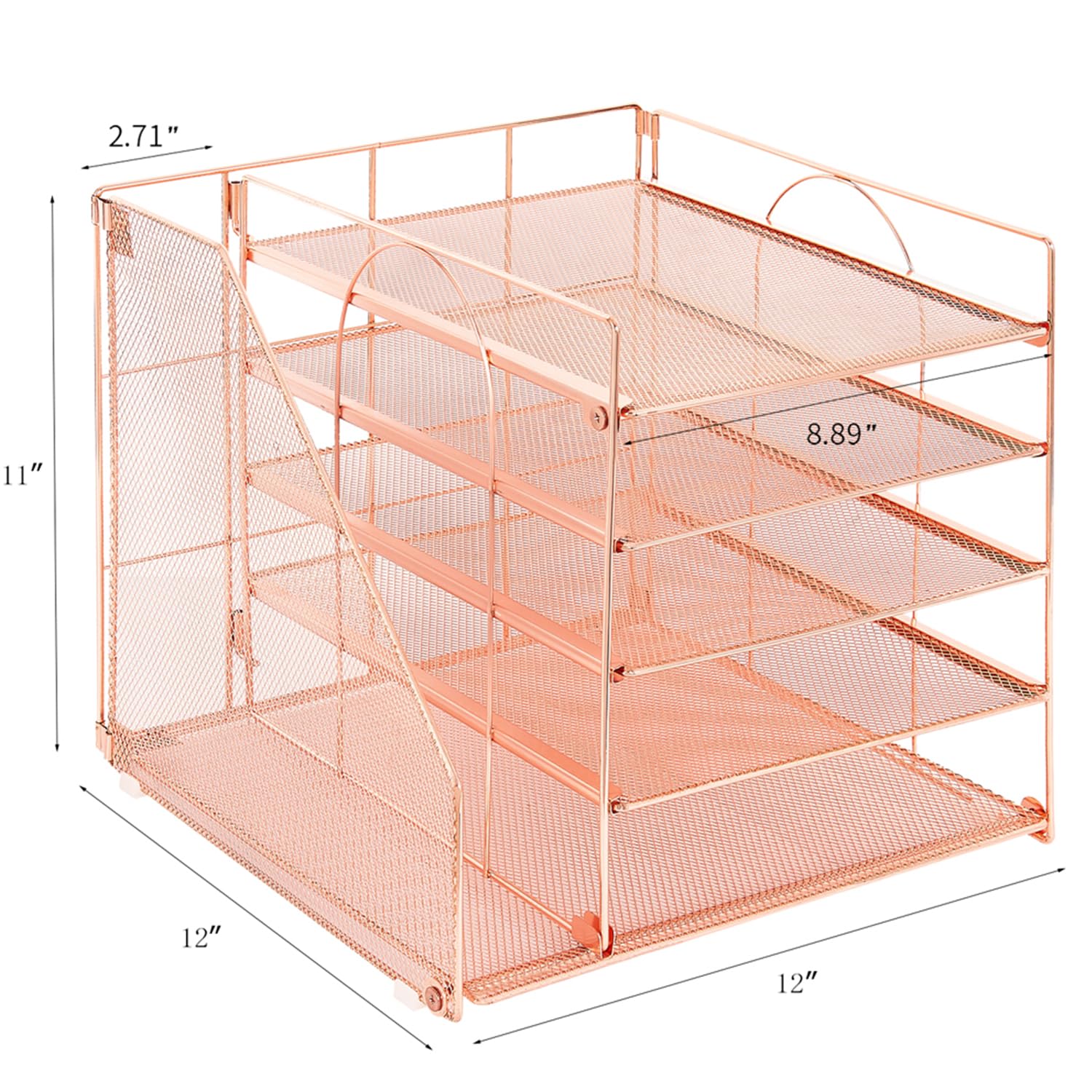 LEKETREE Desk Organizer with 5-Tier Paper Letter Tray and File Holder, Desktop Accessories for Office Supplies & Workspace (Rose Gold) - Image 4