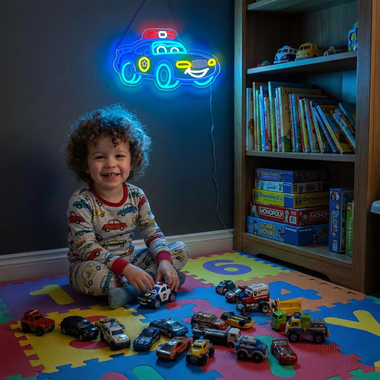 Cartoon Police Car & Anime Officer Neon Light - Neon Signs Wall Decor for Bedroom, Game Room, Garage - Cool Birthday Gift & Themed Party Decoration
