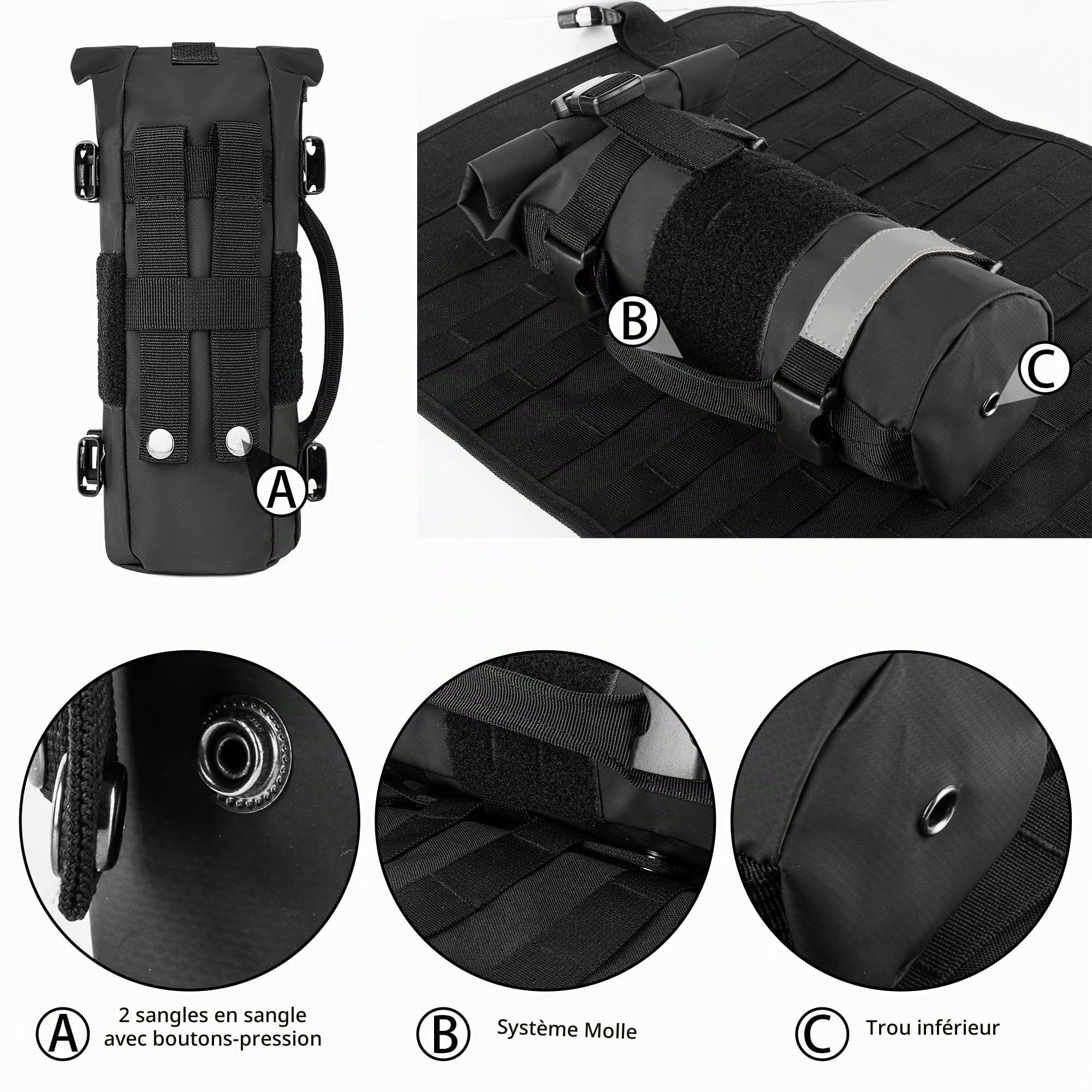 Rexmica Sacoches de Réservoir pour Moto de 1,0 Litre, Noir | Porte-Bouteille de Carburant à Fixer à La Moto ou au Sac à Dos Molle, Sac pour Réservoir de Carburant