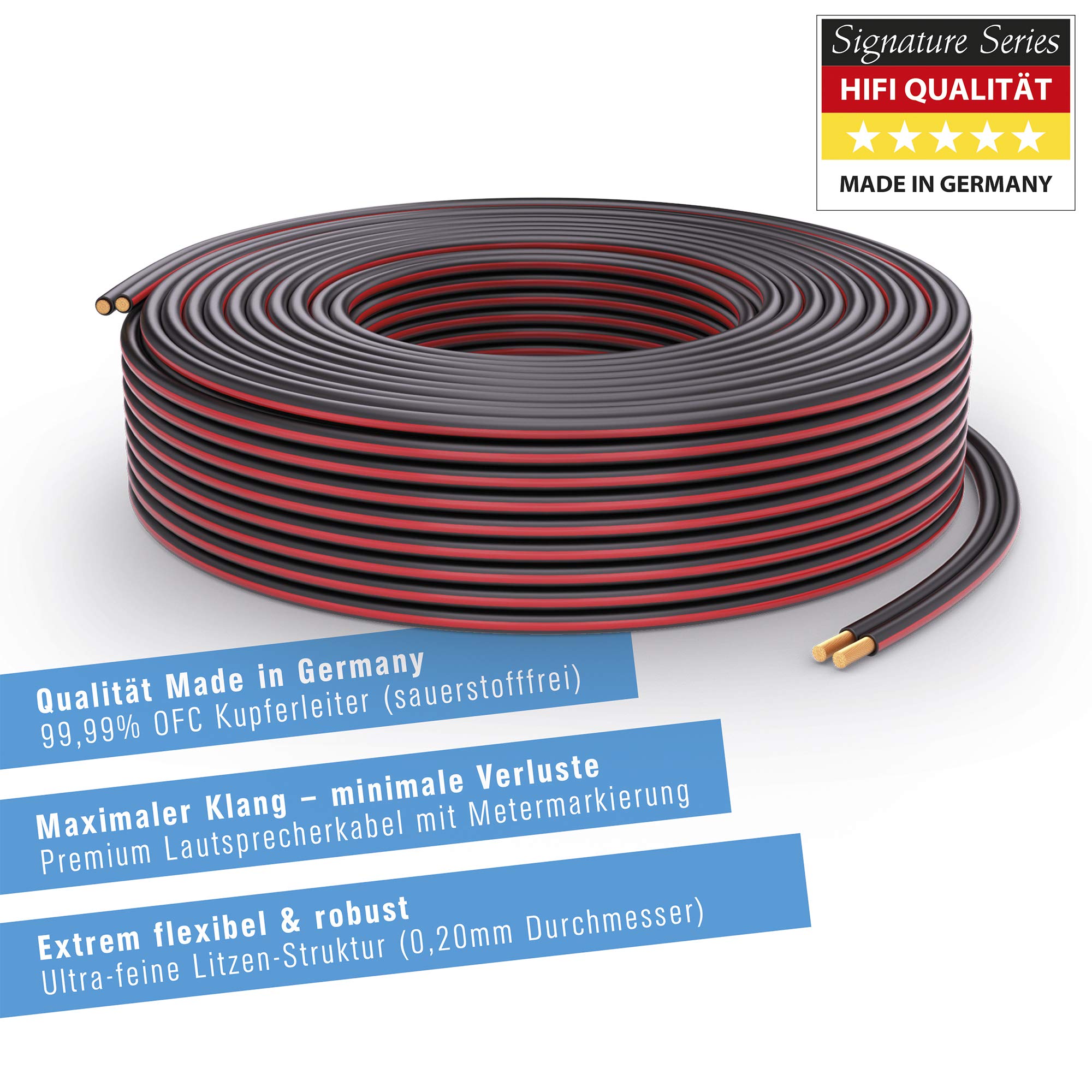 PureLink Kabel głośnikowy OFC 2 x 4,00 mm² 0,20 mm, 100,0 m, kabel miedziany z czystej miedzi do głośnika HiFi głośników subwoofera, kabel audio z oznaczeniem polaryzacji, czarny
