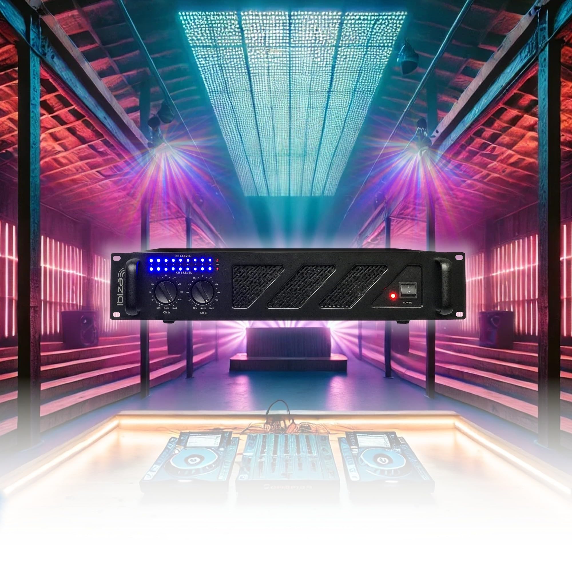 Ibiza - Pacchetto Amplificatore Sono 2 x 240W AMP300MKII - Cavo HP Altoparlante 3m - Cavo RCA/RCA - Cavo PC/RCA DJ