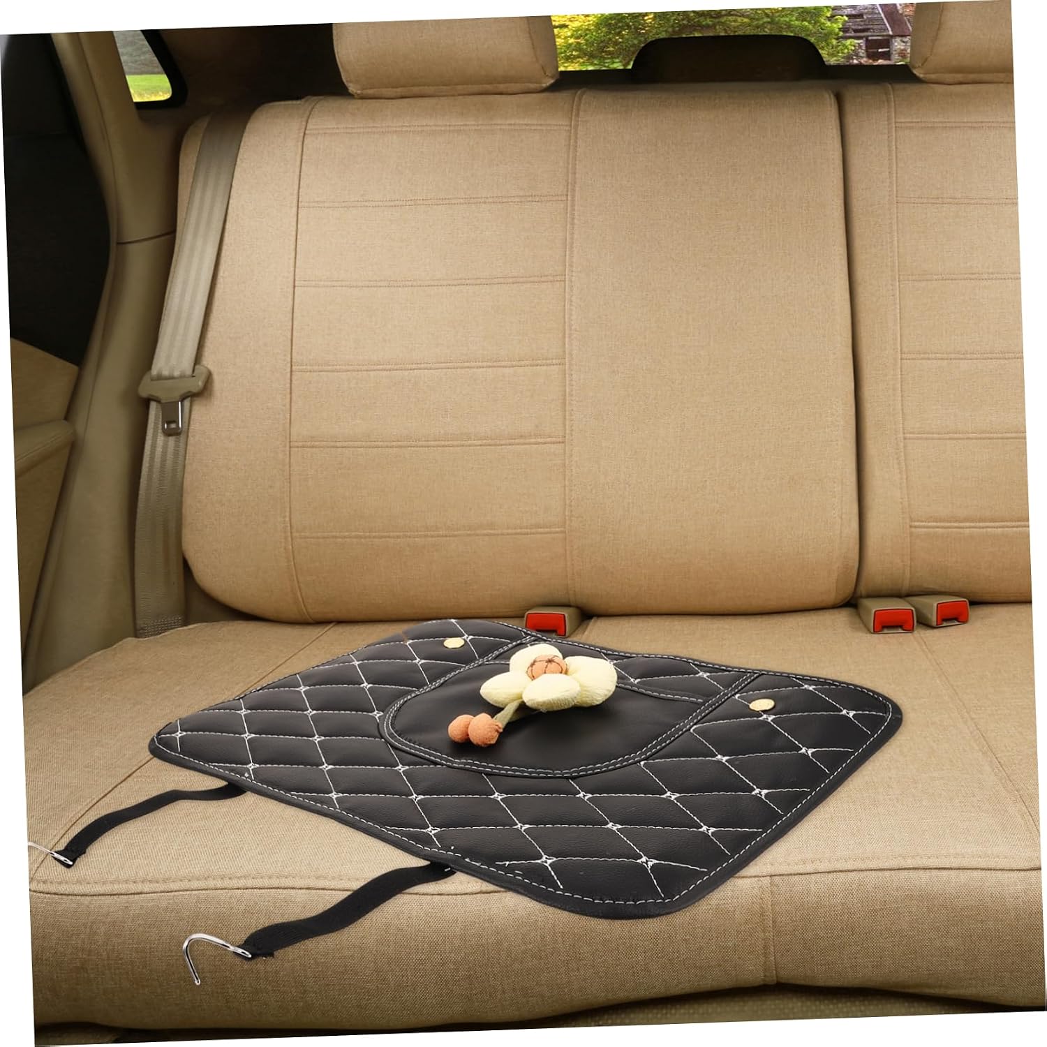 YARNOW Car Seat Kick Protector -Kick Mat for Backseat Easy to Clean Damp Cloth Stylish Design Storage for Toys and Snacks Fits Vehicles Light Sunflower Pattern