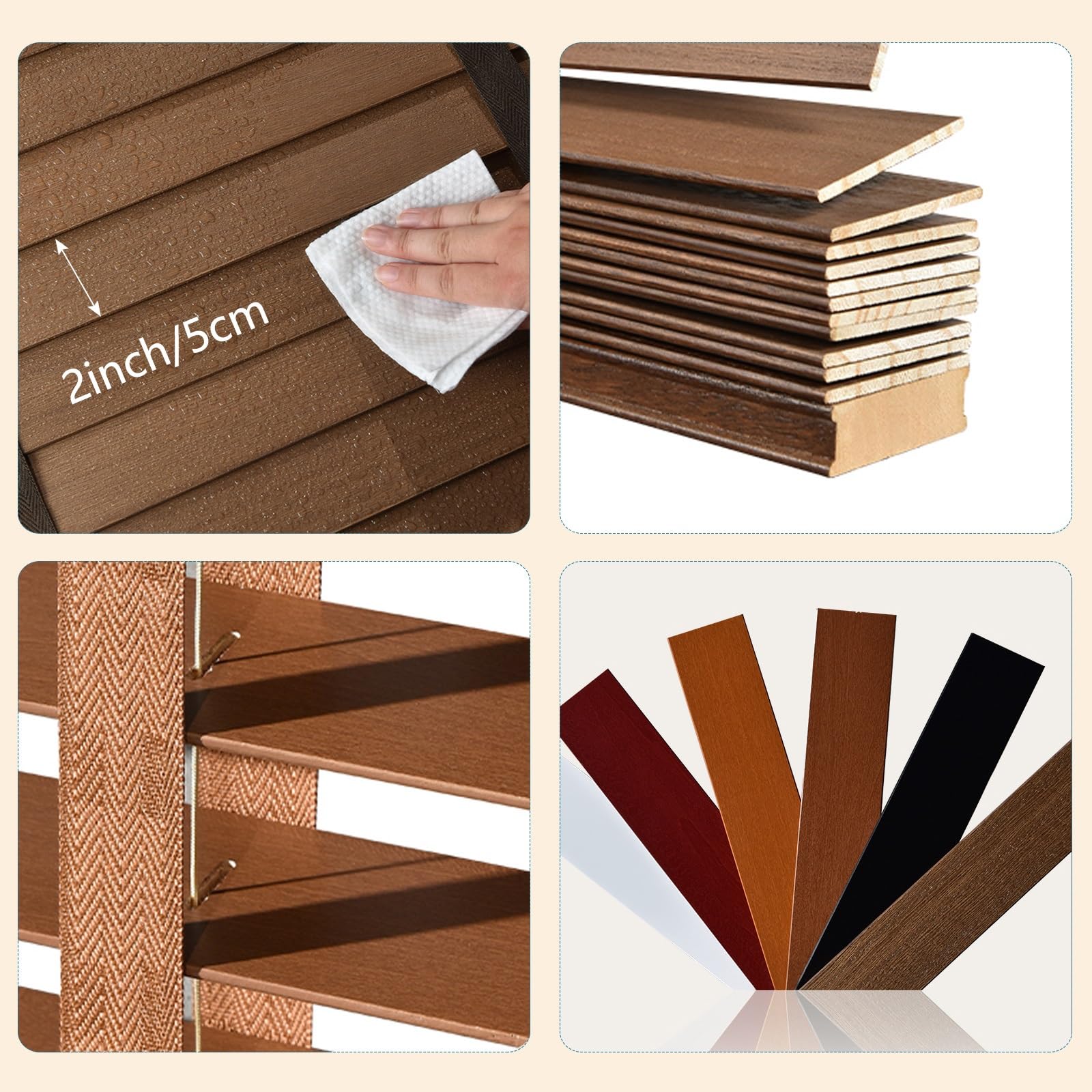 Tende Veneziana in Legno per Interno ed Esterno, Privacy Oscurante per Finestre 25 35 45 60 80 100 125 110 145 180 200 215 cm su Misura Veneziane Orizzontali Lamelle 50 mm(1315)