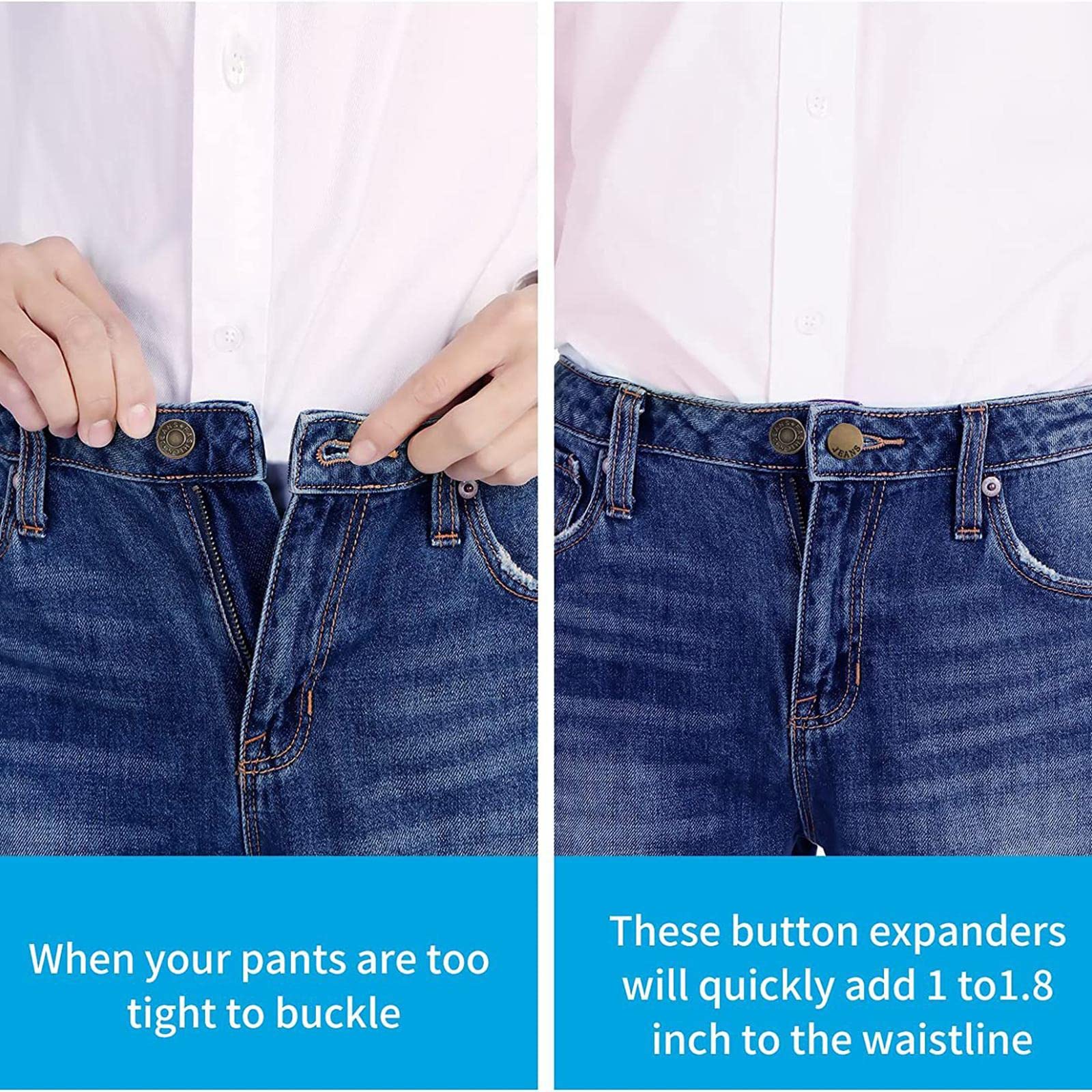 Juego de 10 extensores de botones para pantalones, sin coser, flexibles, invisibles, para camisas y ropa
