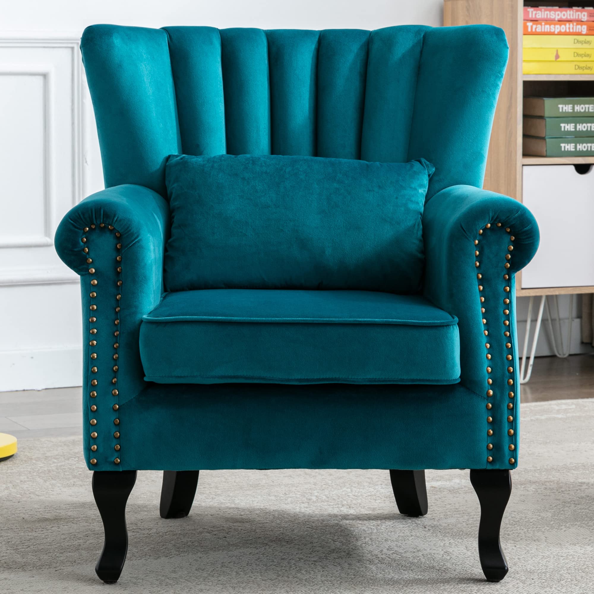 ZETZU Mid Century Modern Accent Chair Upholstered Armchair Comfy Velvet Fabric Single Sofa with Lined Wingback for Small Spaces Bedroom Living Room,