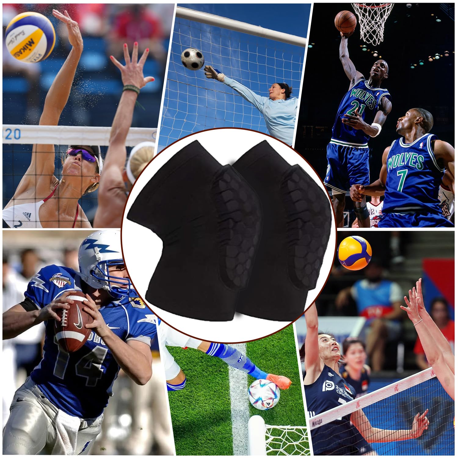 PISIQI HEROBIKER Rodilleras de protección, compresión Hexagonal para Evitar colisiones, Rodilleras para Voleibol, Baloncesto, fútbol y Todos los Deportes de Contacto (2 Mangas), Large, Negro